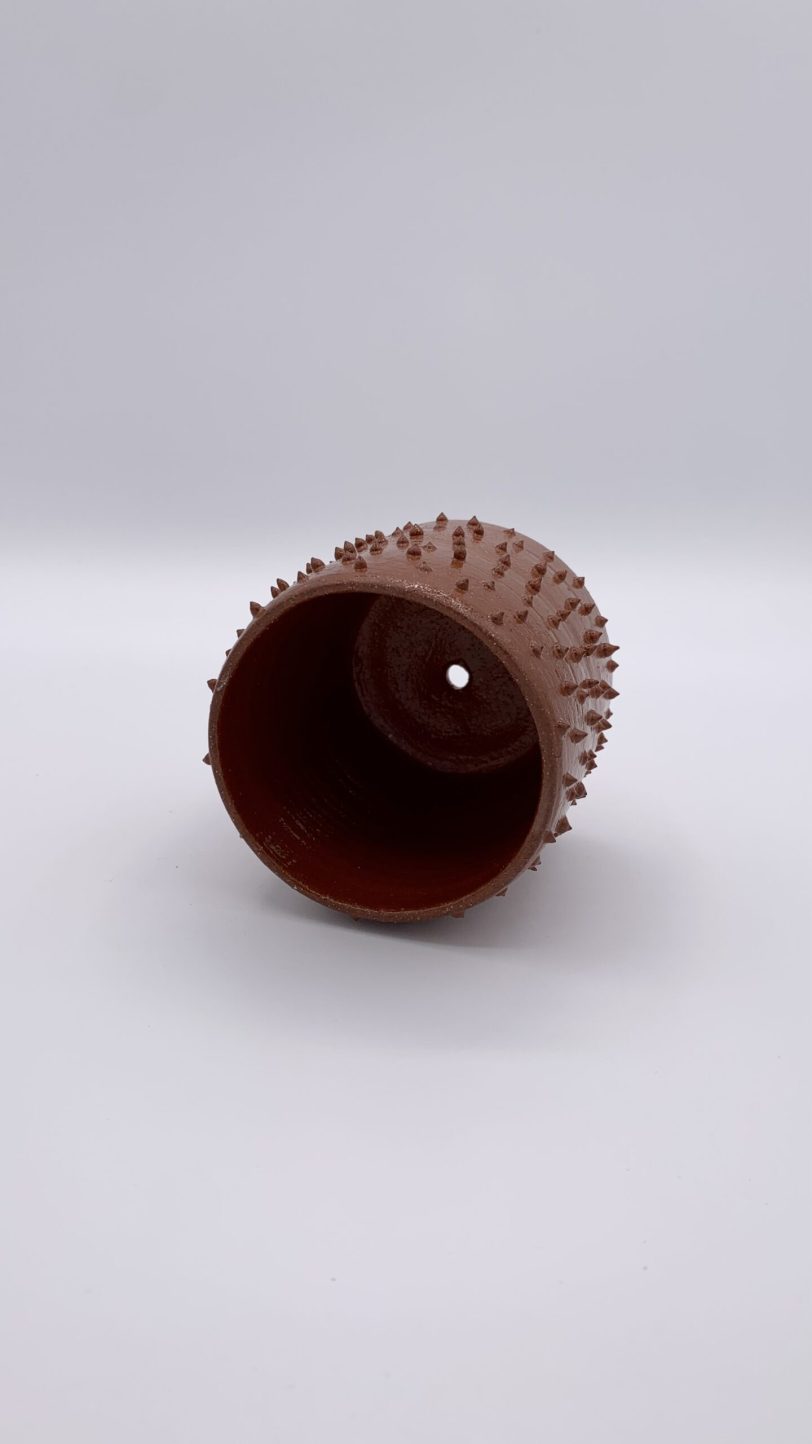 SOLD Terracotta spikey plant pot with bamboo coaster - Image 4